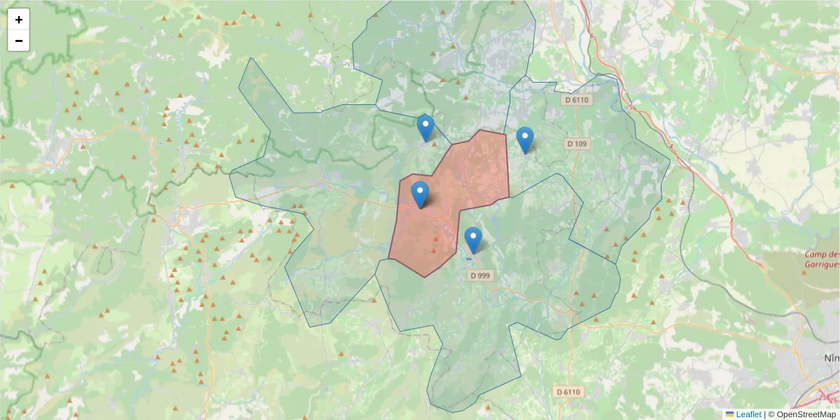Carte de la zone du code postal  et des codes postaux voisins en France