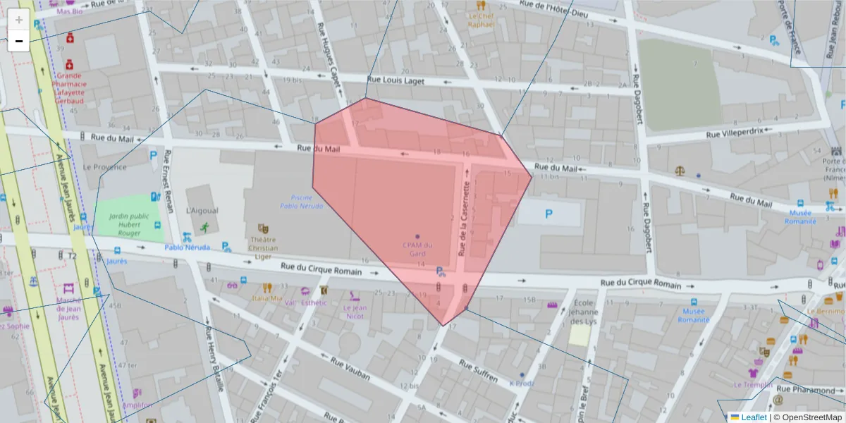 Carte de la zone du code postal  et des codes postaux voisins en France