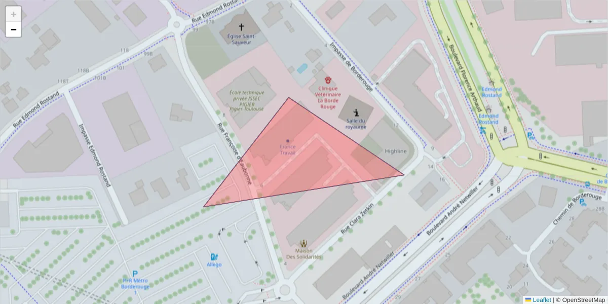Carte de la zone du code postal  et des codes postaux voisins en France