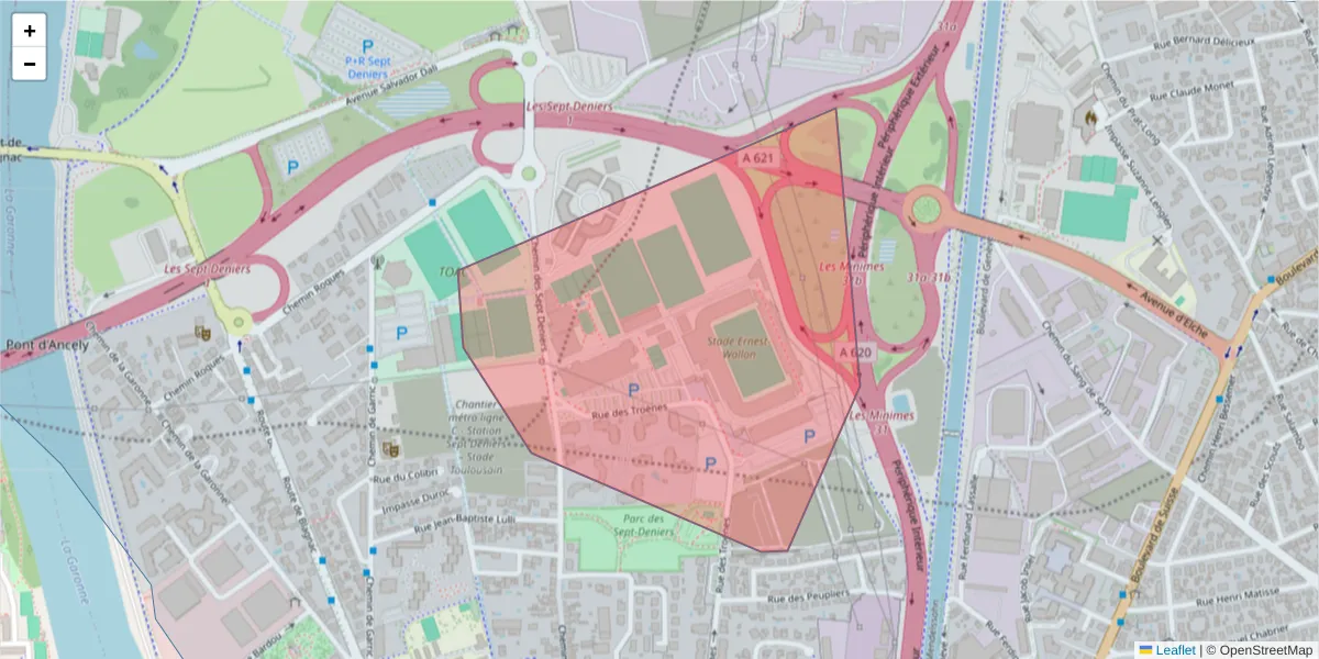 Carte de la zone du code postal  et des codes postaux voisins en France