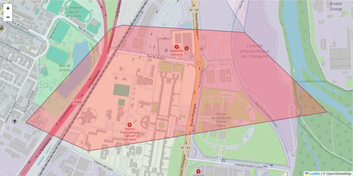 Carte de la zone du code postal  et des codes postaux voisins en France