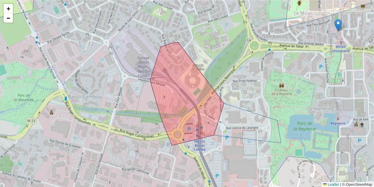 Carte de la zone du code postal  et des codes postaux voisins en France