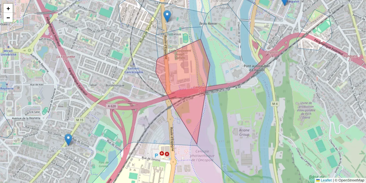 Carte de la zone du code postal  et des codes postaux voisins en France