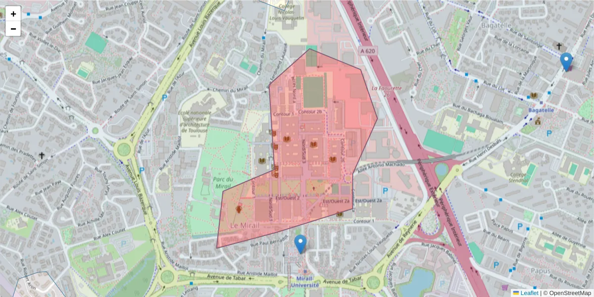 Carte de la zone du code postal  et des codes postaux voisins en France