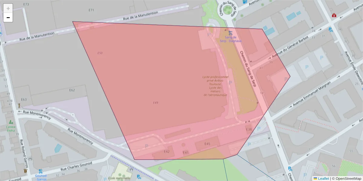 Carte de la zone du code postal  et des codes postaux voisins en France