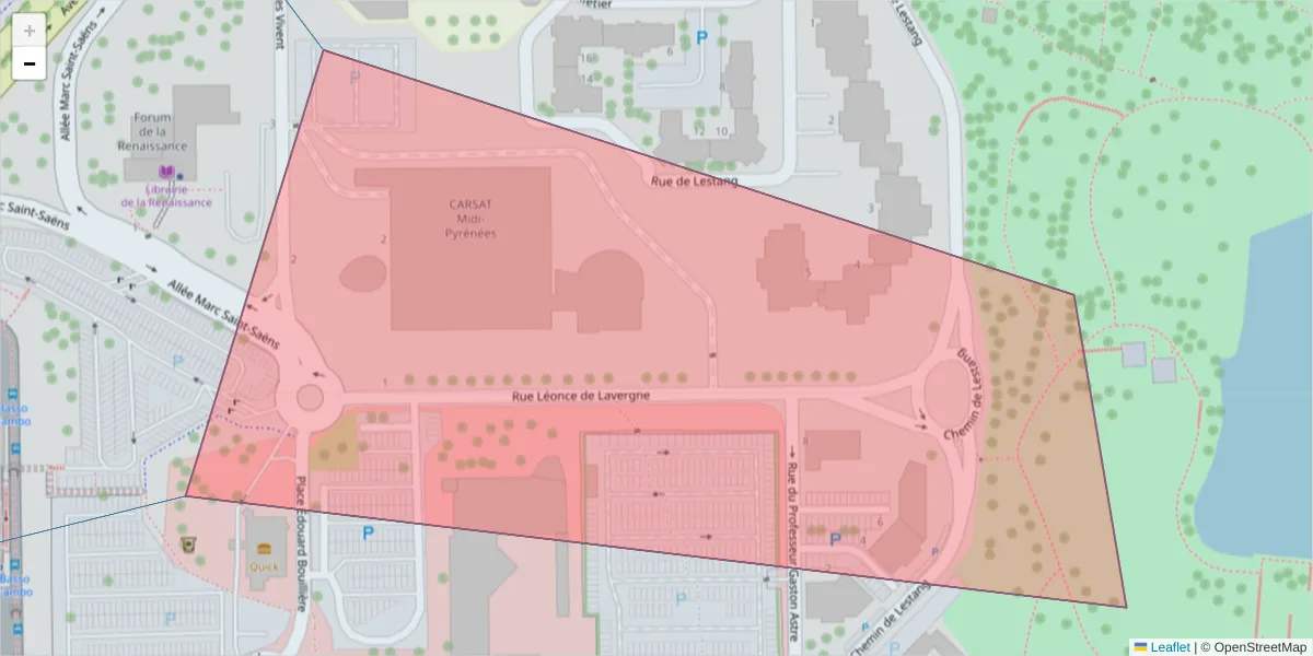 Carte de la zone du code postal  et des codes postaux voisins en France