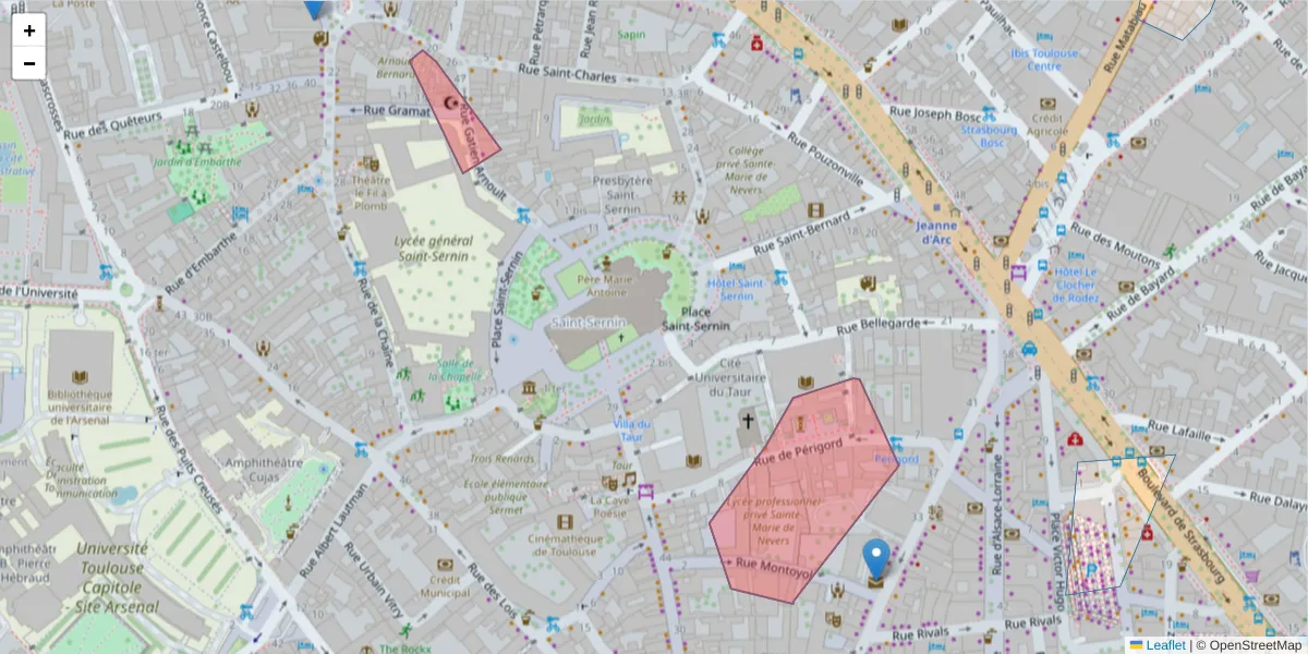 Carte de la zone du code postal  et des codes postaux voisins en France