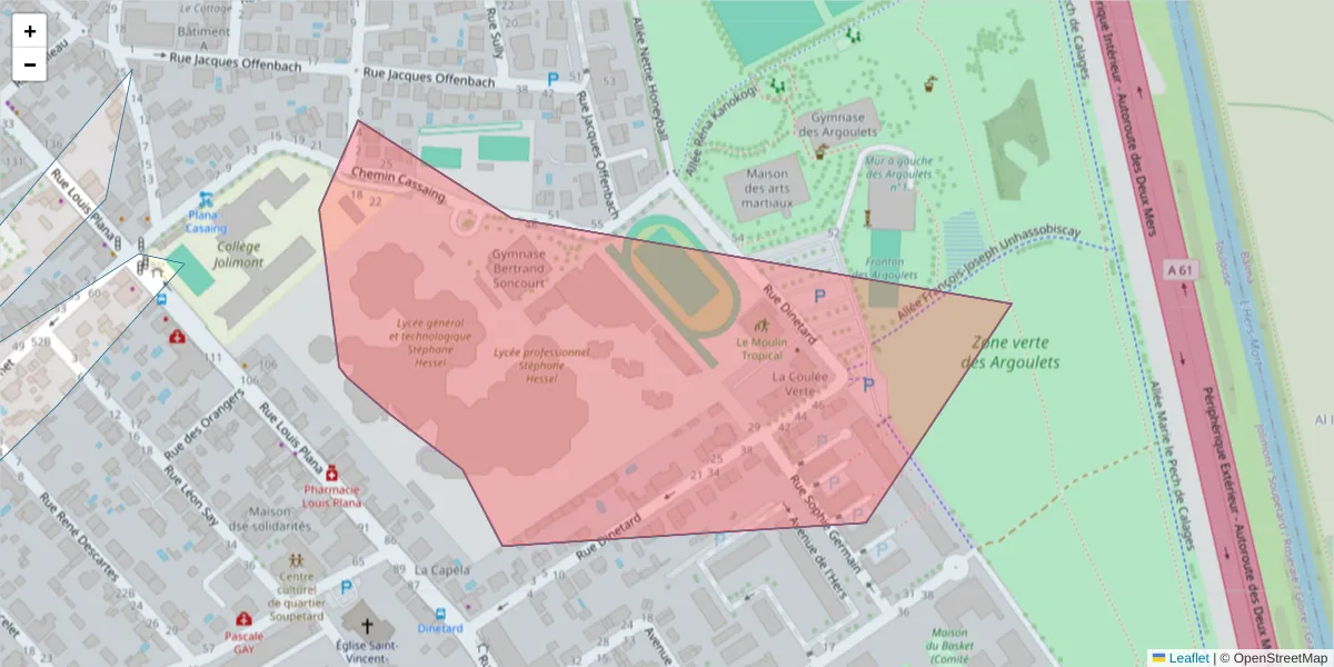 Carte de la zone du code postal  et des codes postaux voisins en France