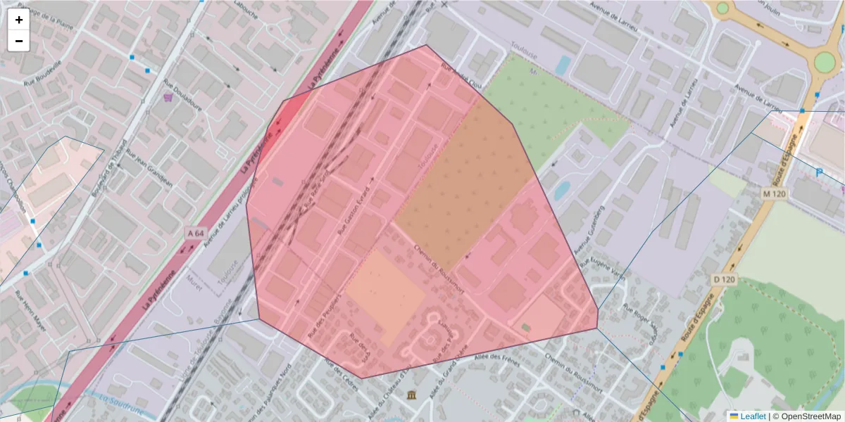 Carte de la zone du code postal  et des codes postaux voisins en France