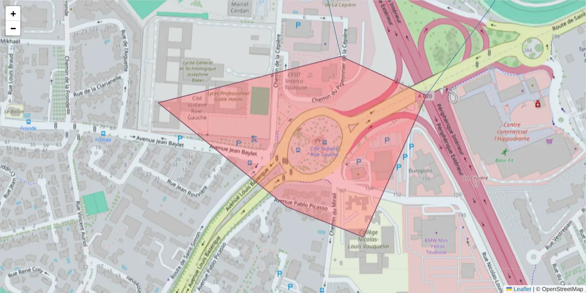 Carte de la zone du code postal  et des codes postaux voisins en France