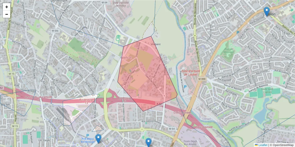 Carte de la zone du code postal  et des codes postaux voisins en France