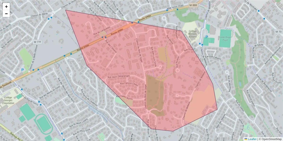 Carte de la zone du code postal  et des codes postaux voisins en France