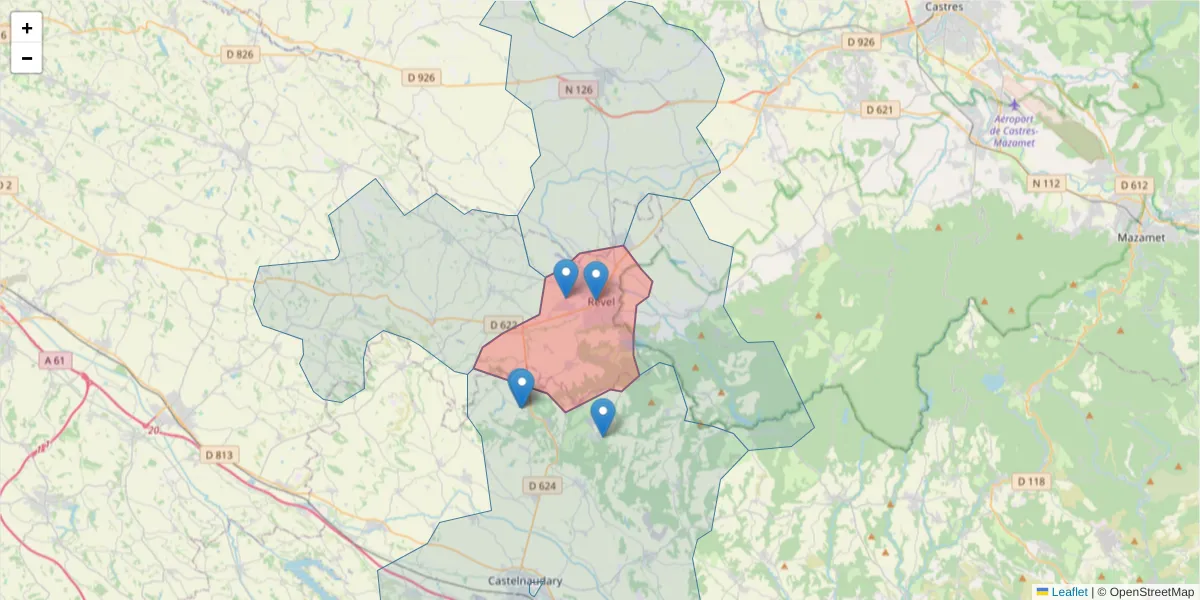 Carte de la zone du code postal  et des codes postaux voisins en France