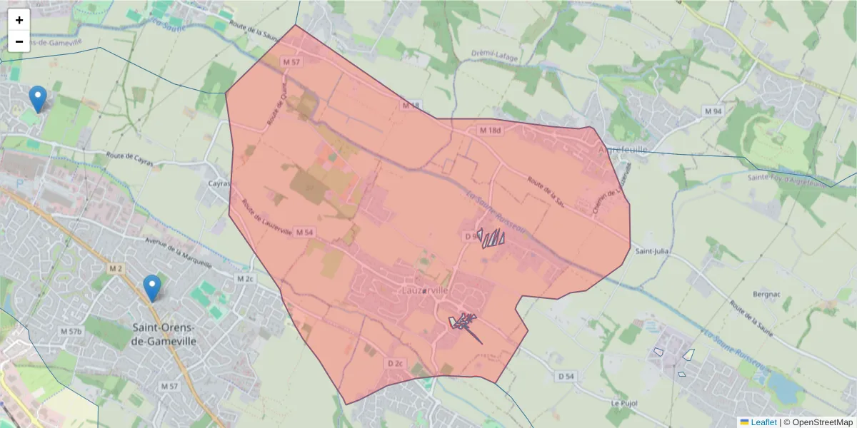 Carte de la zone du code postal  et des codes postaux voisins en France