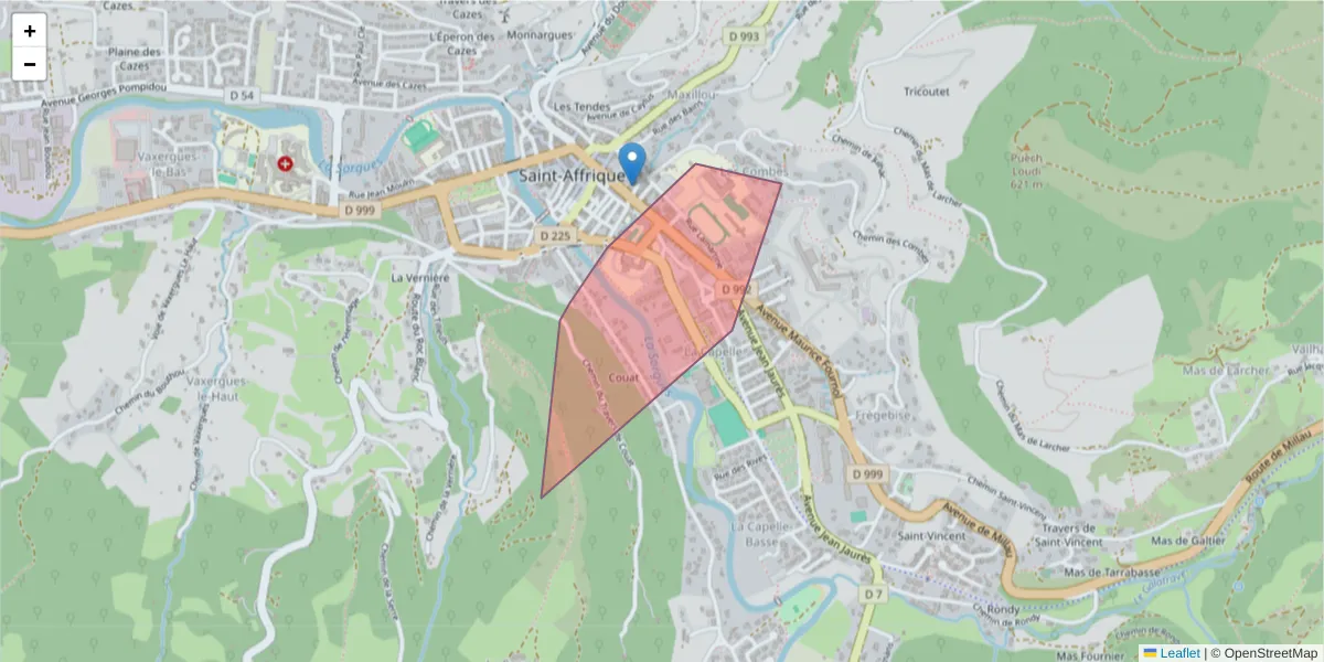 Carte de la zone du code postal  et des codes postaux voisins en France