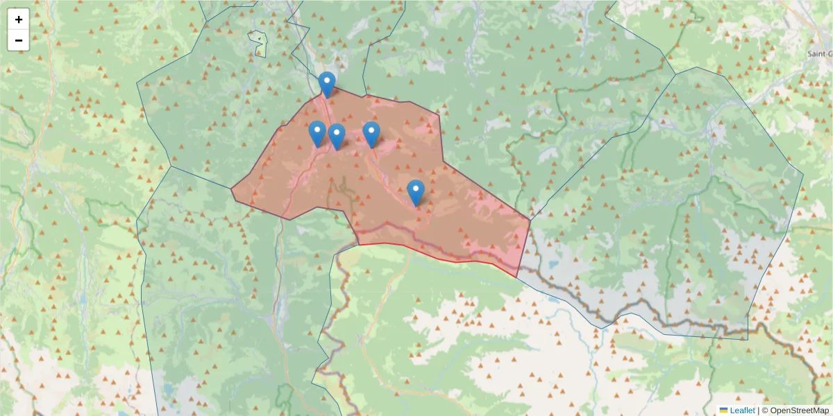 Carte de la zone du code postal  et des codes postaux voisins en France