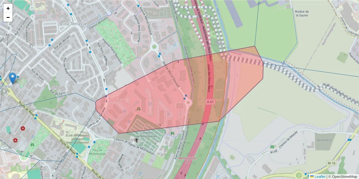 Carte de la zone du code postal  et des codes postaux voisins en France