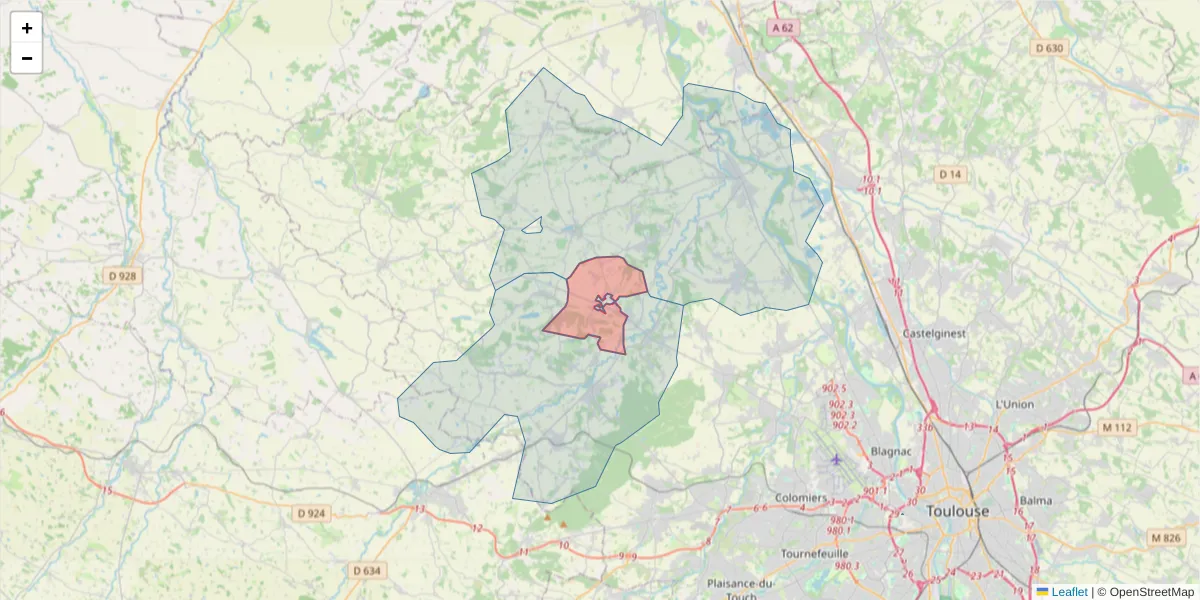 Carte de la zone du code postal  et des codes postaux voisins en France