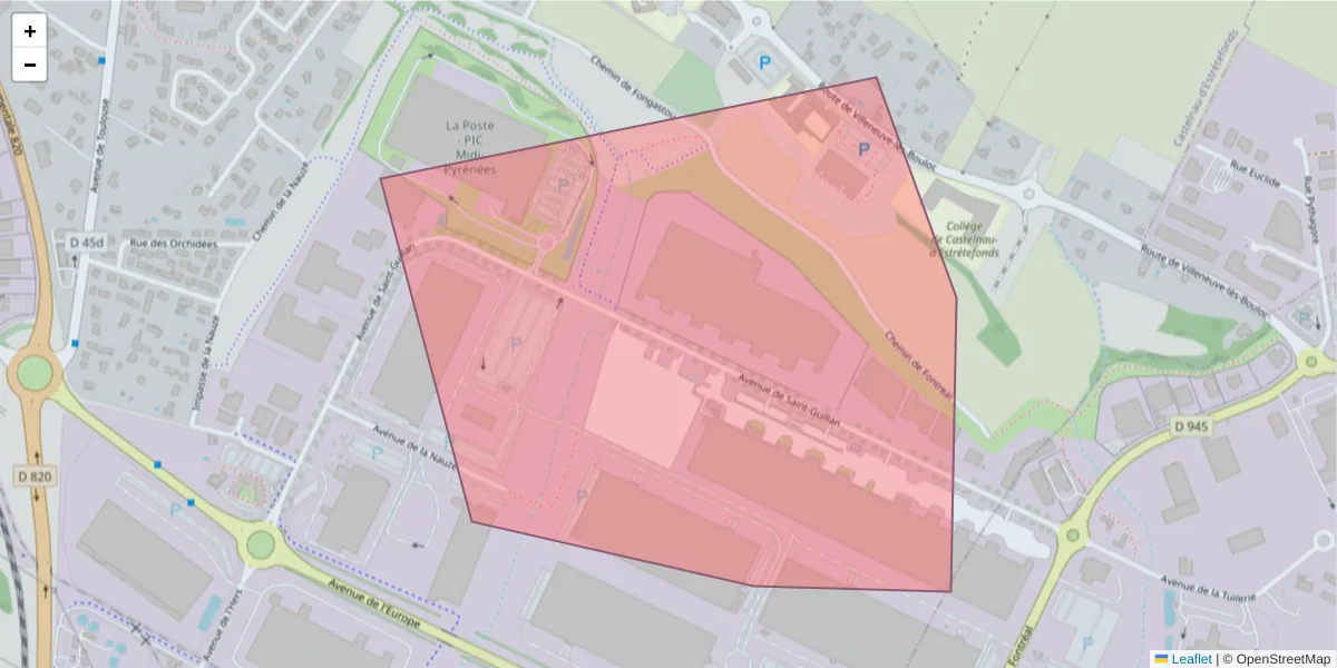 Carte de la zone du code postal  et des codes postaux voisins en France