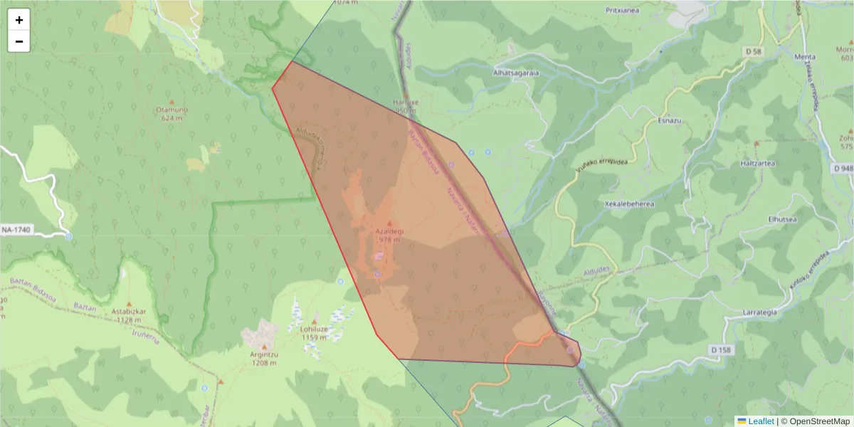 Carte de la zone du code postal  et des codes postaux voisins en France