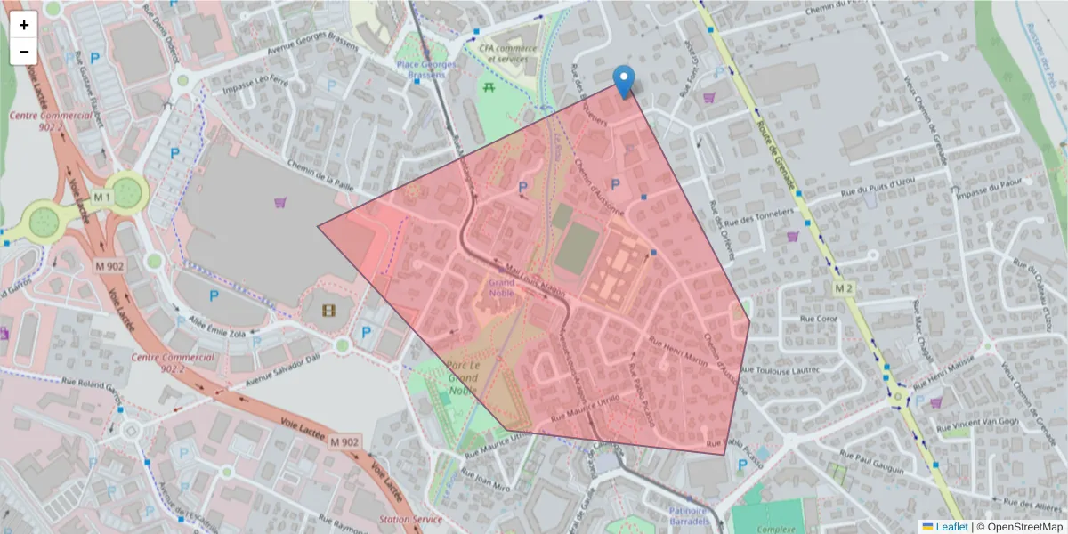 Carte de la zone du code postal  et des codes postaux voisins en France