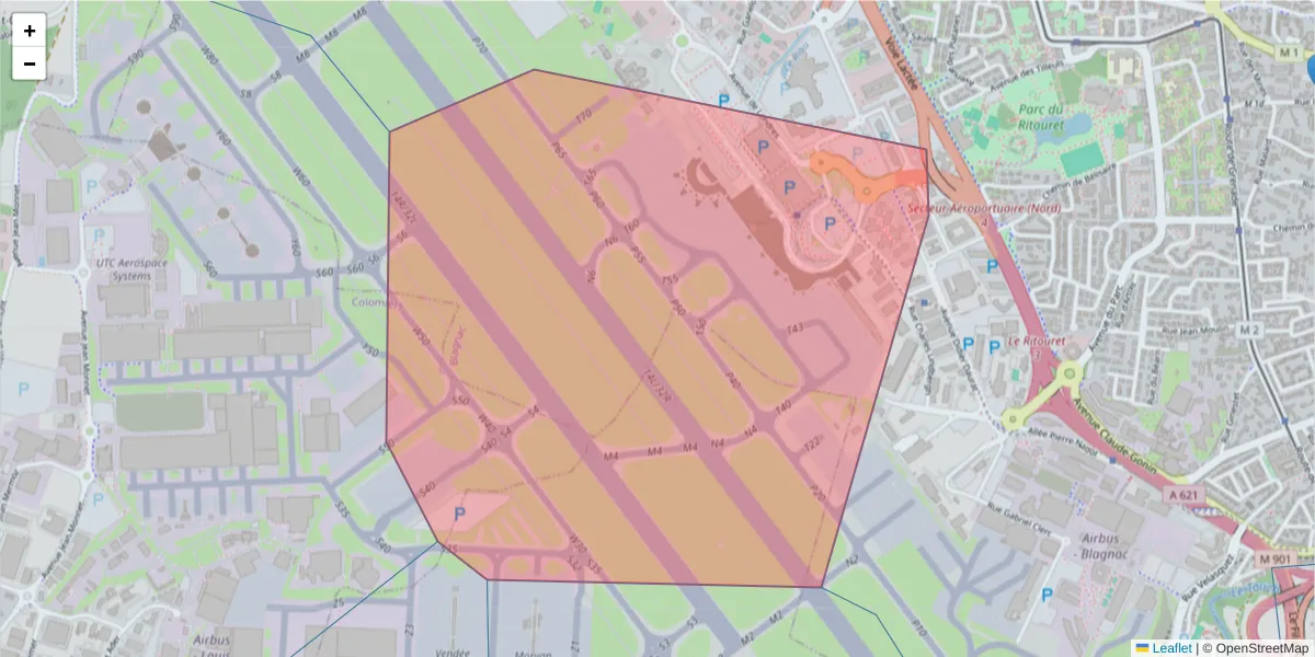 Carte de la zone du code postal  et des codes postaux voisins en France