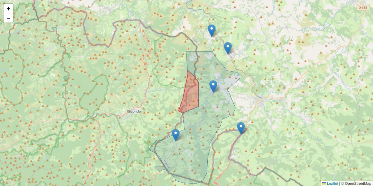 Carte de la zone du code postal  et des codes postaux voisins en France