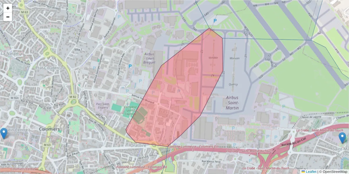Carte de la zone du code postal  et des codes postaux voisins en France