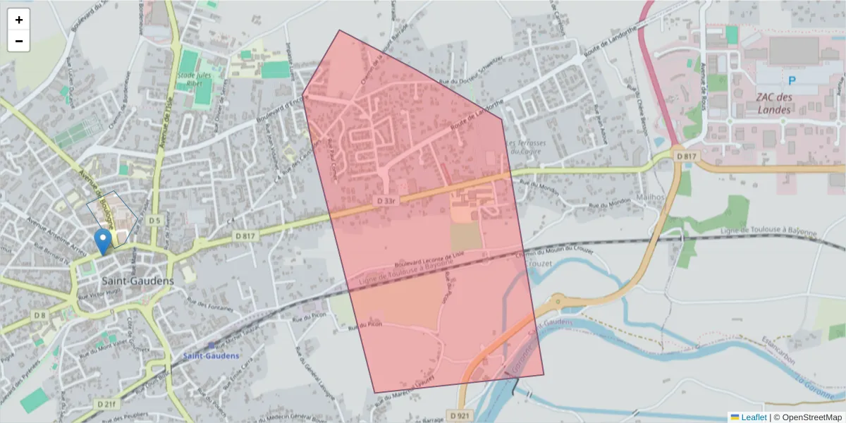 Carte de la zone du code postal  et des codes postaux voisins en France