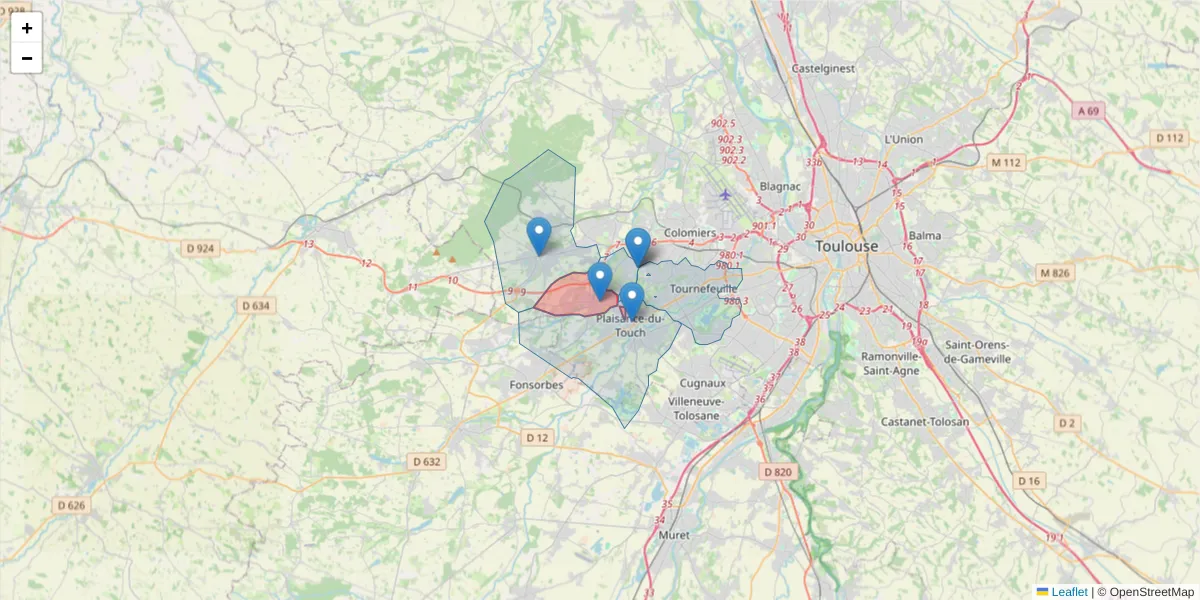 Carte de la zone du code postal  et des codes postaux voisins en France