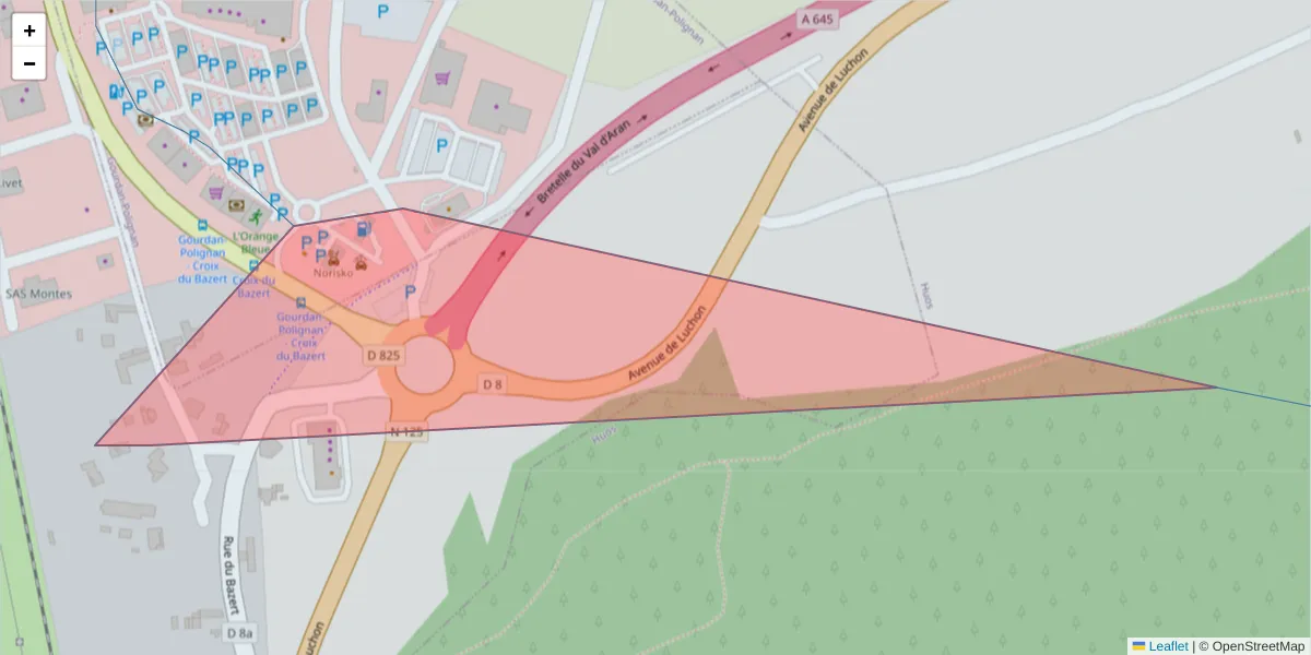 Carte de la zone du code postal  et des codes postaux voisins en France