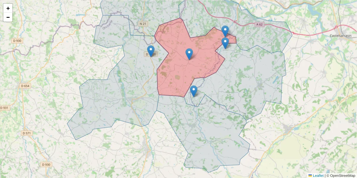 Carte de la zone du code postal  et des codes postaux voisins en France