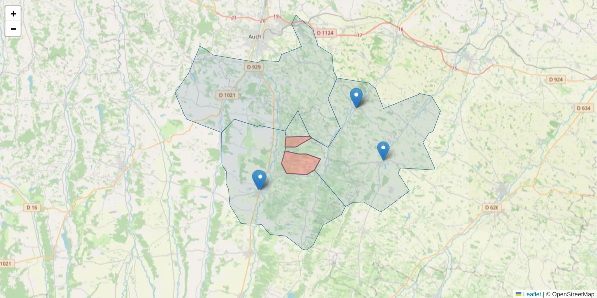 Carte de la zone du code postal  et des codes postaux voisins en France