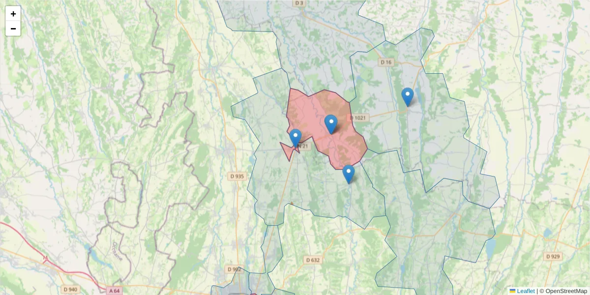 Carte de la zone du code postal  et des codes postaux voisins en France