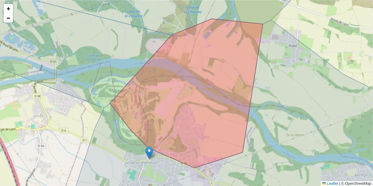 Carte de la zone du code postal  et des codes postaux voisins en France