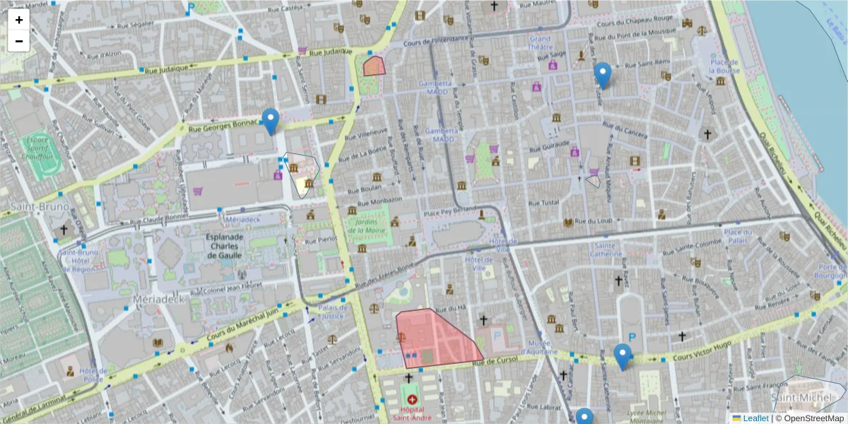 Carte de la zone du code postal  et des codes postaux voisins en France