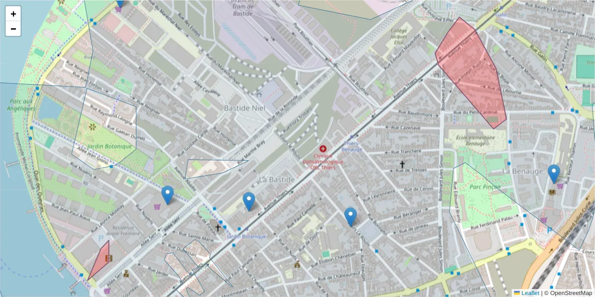 Carte de la zone du code postal  et des codes postaux voisins en France