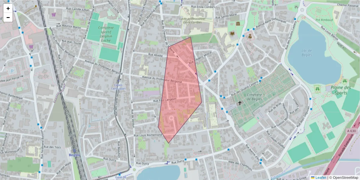 Carte de la zone du code postal  et des codes postaux voisins en France