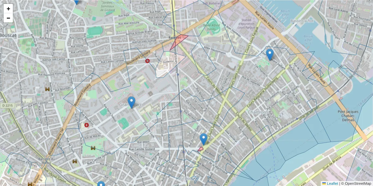 Carte de la zone du code postal  et des codes postaux voisins en France