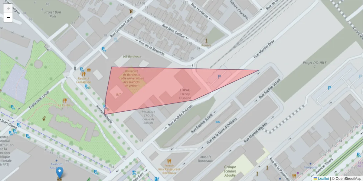 Carte de la zone du code postal  et des codes postaux voisins en France