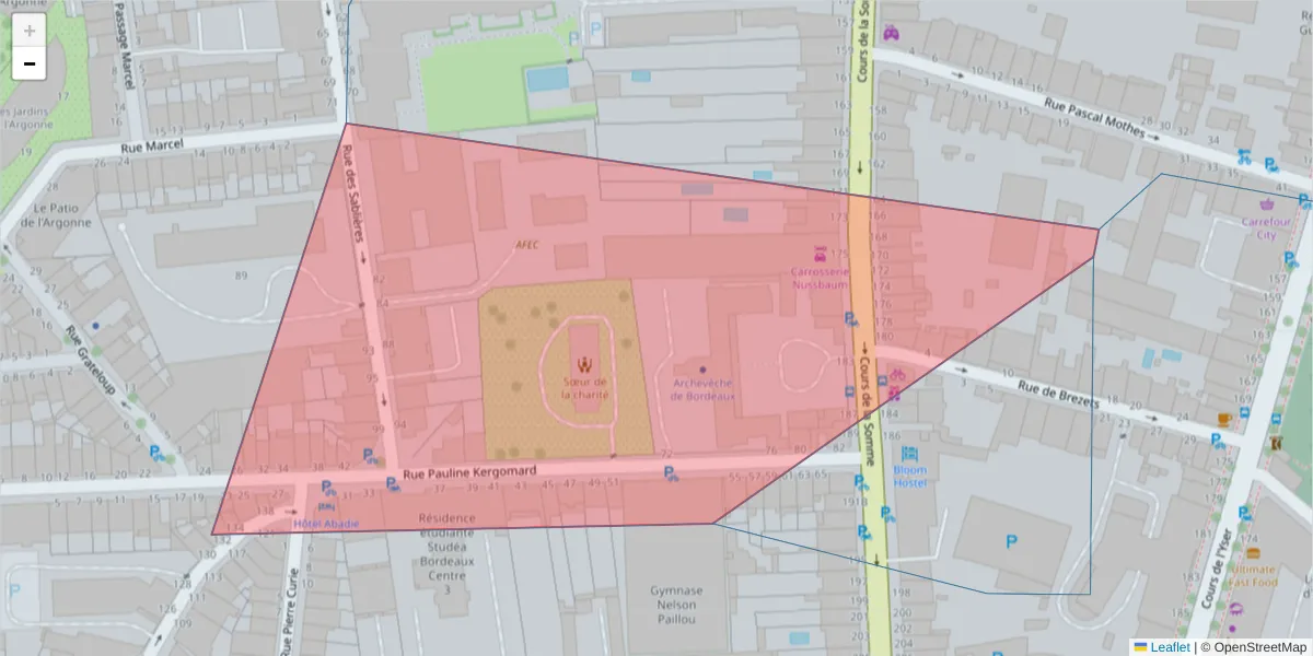 Carte de la zone du code postal  et des codes postaux voisins en France