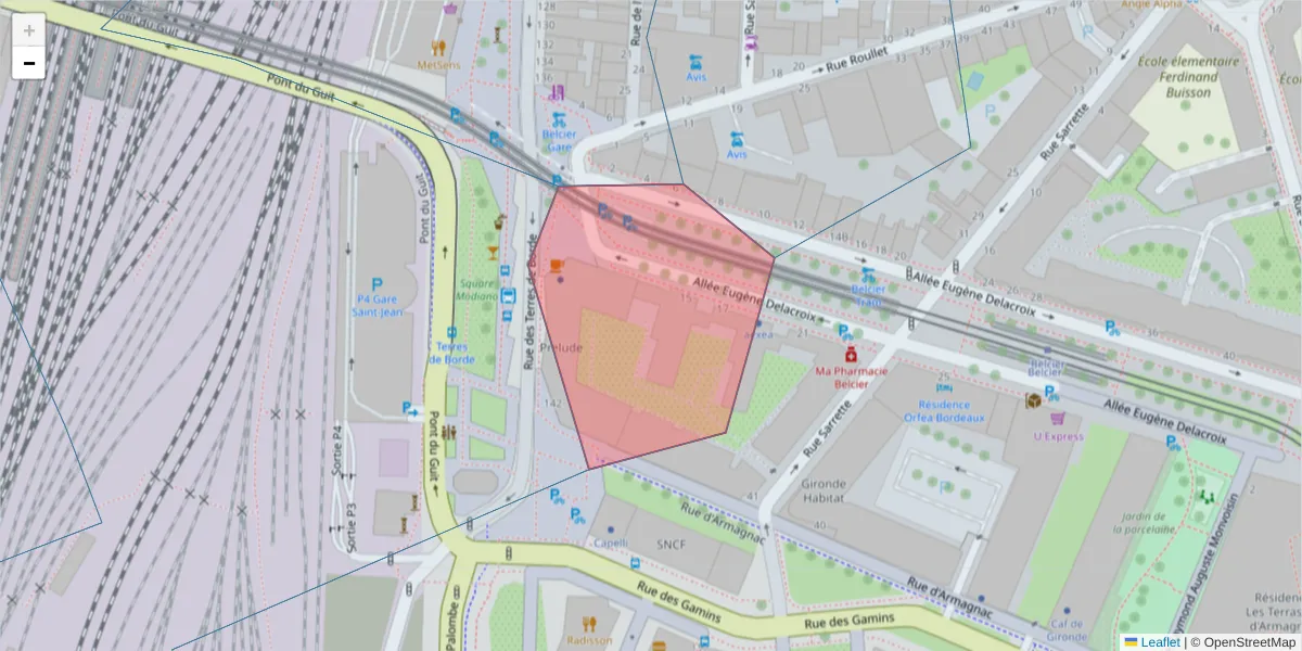 Carte de la zone du code postal  et des codes postaux voisins en France