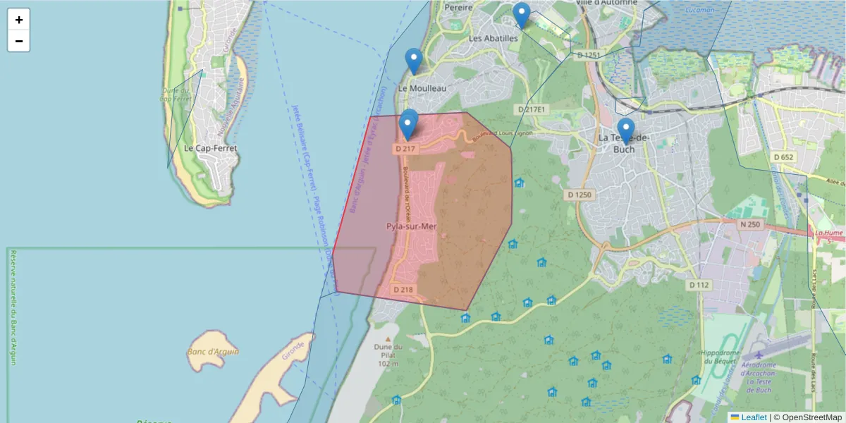 Carte de la zone du code postal  et des codes postaux voisins en France