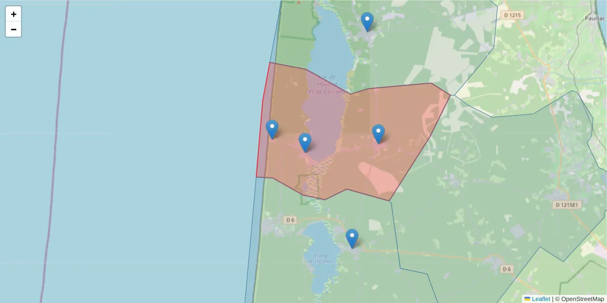 Carte de la zone du code postal  et des codes postaux voisins en France