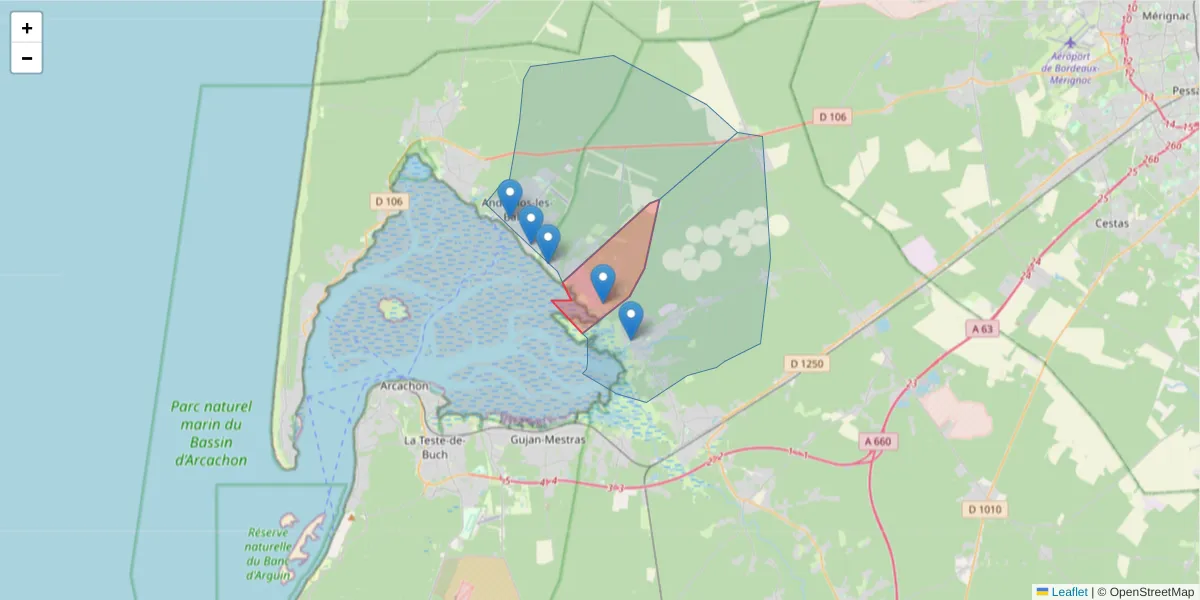 Carte de la zone du code postal  et des codes postaux voisins en France