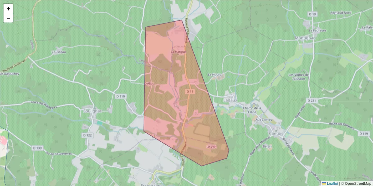 Carte de la zone du code postal  et des codes postaux voisins en France
