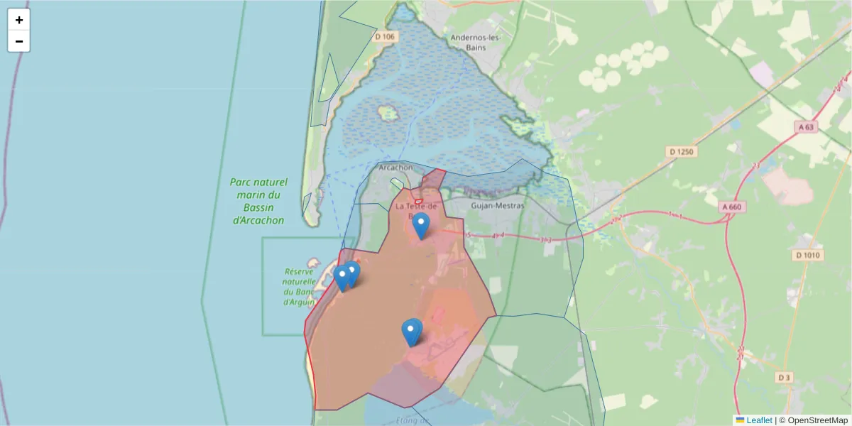 Carte de la zone du code postal  et des codes postaux voisins en France