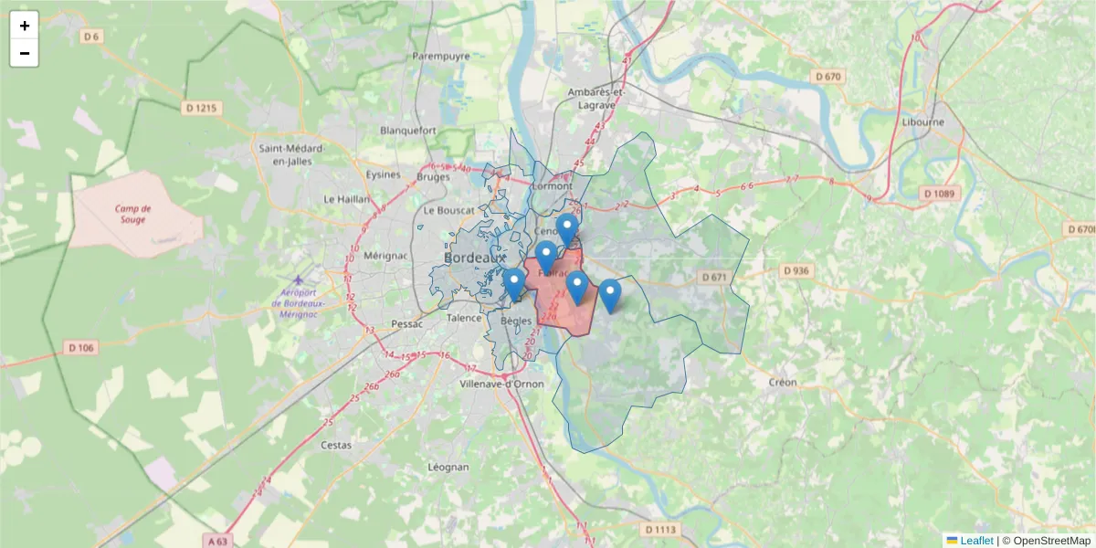 Carte de la zone du code postal  et des codes postaux voisins en France