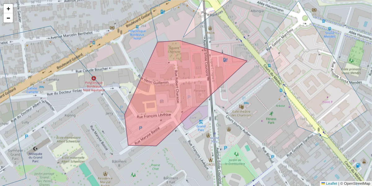 Carte de la zone du code postal  et des codes postaux voisins en France