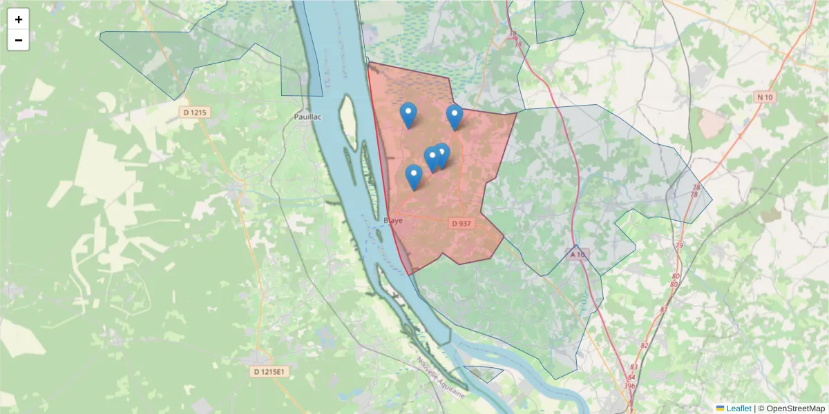 Carte de la zone du code postal  et des codes postaux voisins en France